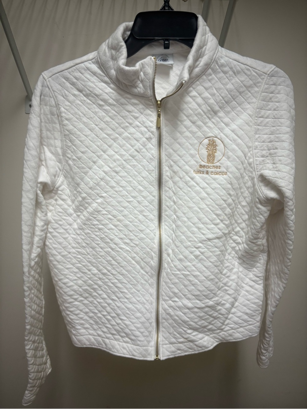 White Quilted Turks & Cacos Zip-Up Jacket